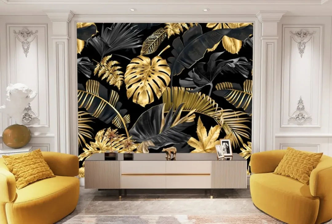 1 Botanical Glam Black and Gold Living Room