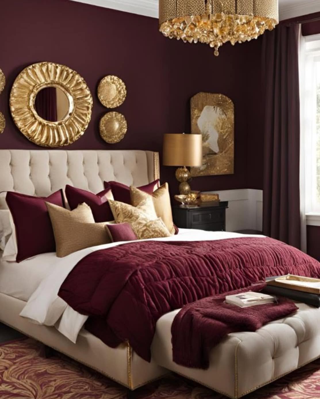 1 Burgundy and Gold Dark Feminine Bedroom