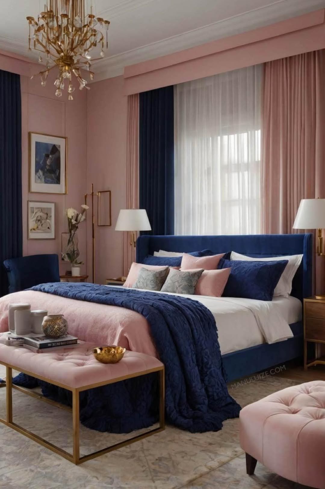 10 Dramatic Pink Navy Interiors