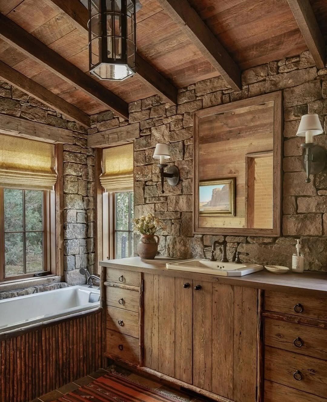 14 Stone Rustic Cabin Bathrooms