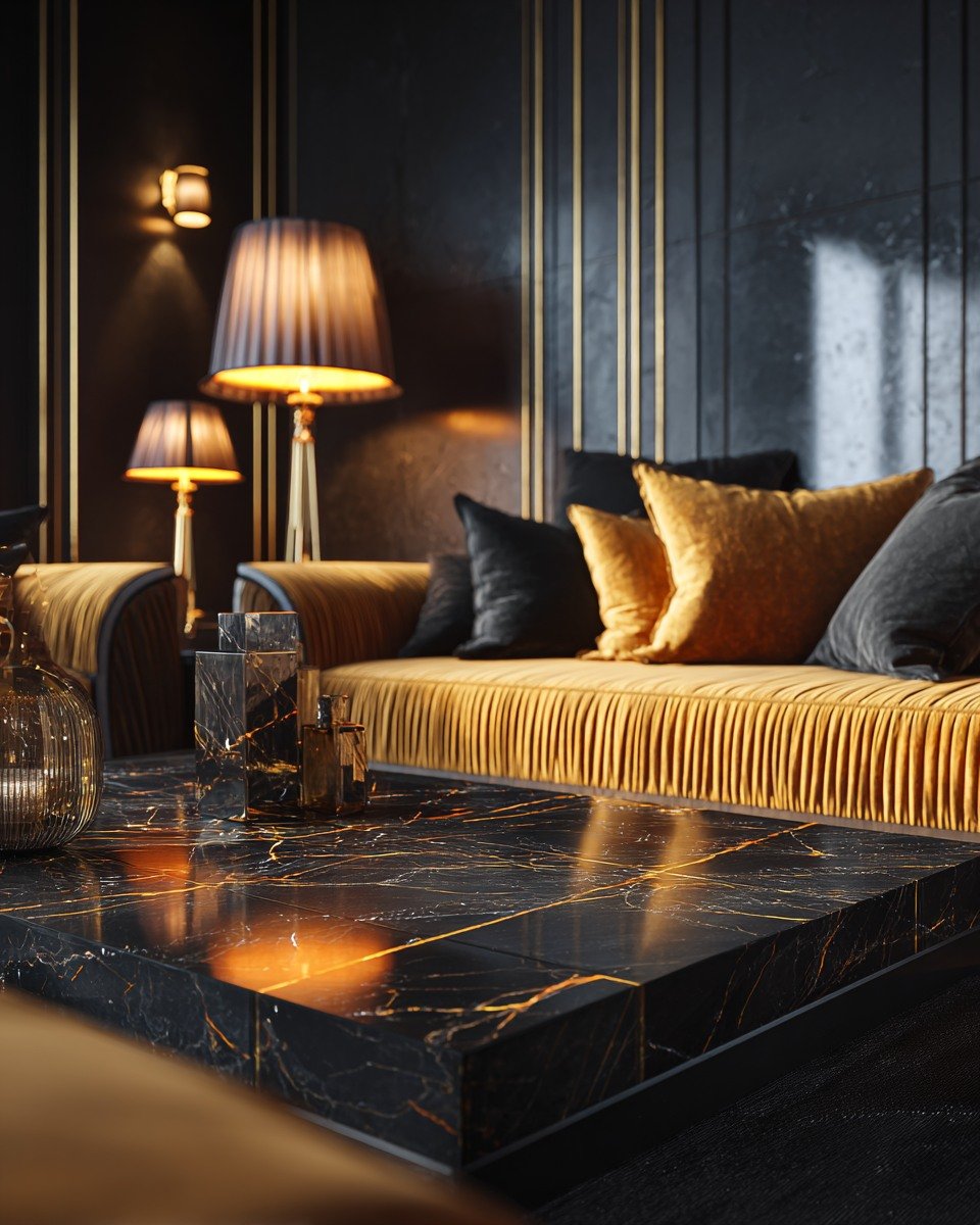14 Velvet and Marble Interiors with Gold Veining