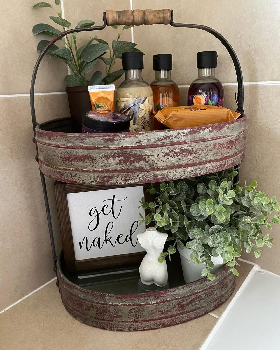 14 Vintage Metal Basket with a Distressed Finish