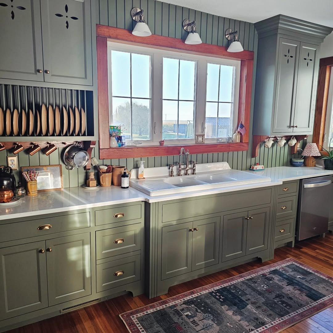 1922 Olive Green Farmhouse Kitchen