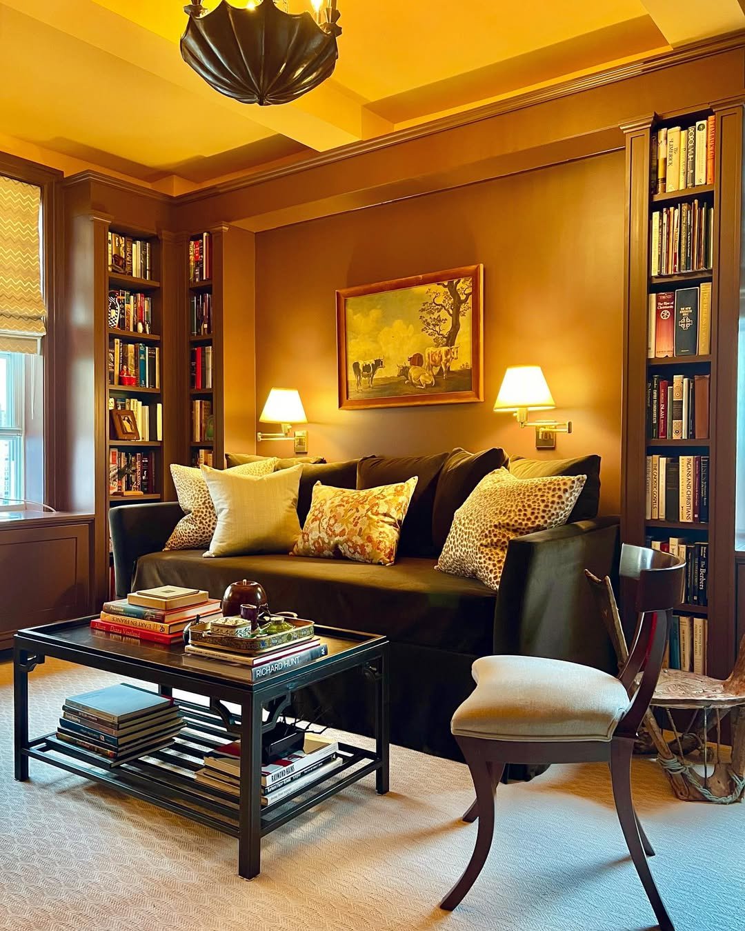 4 Library Living in Warm Tones