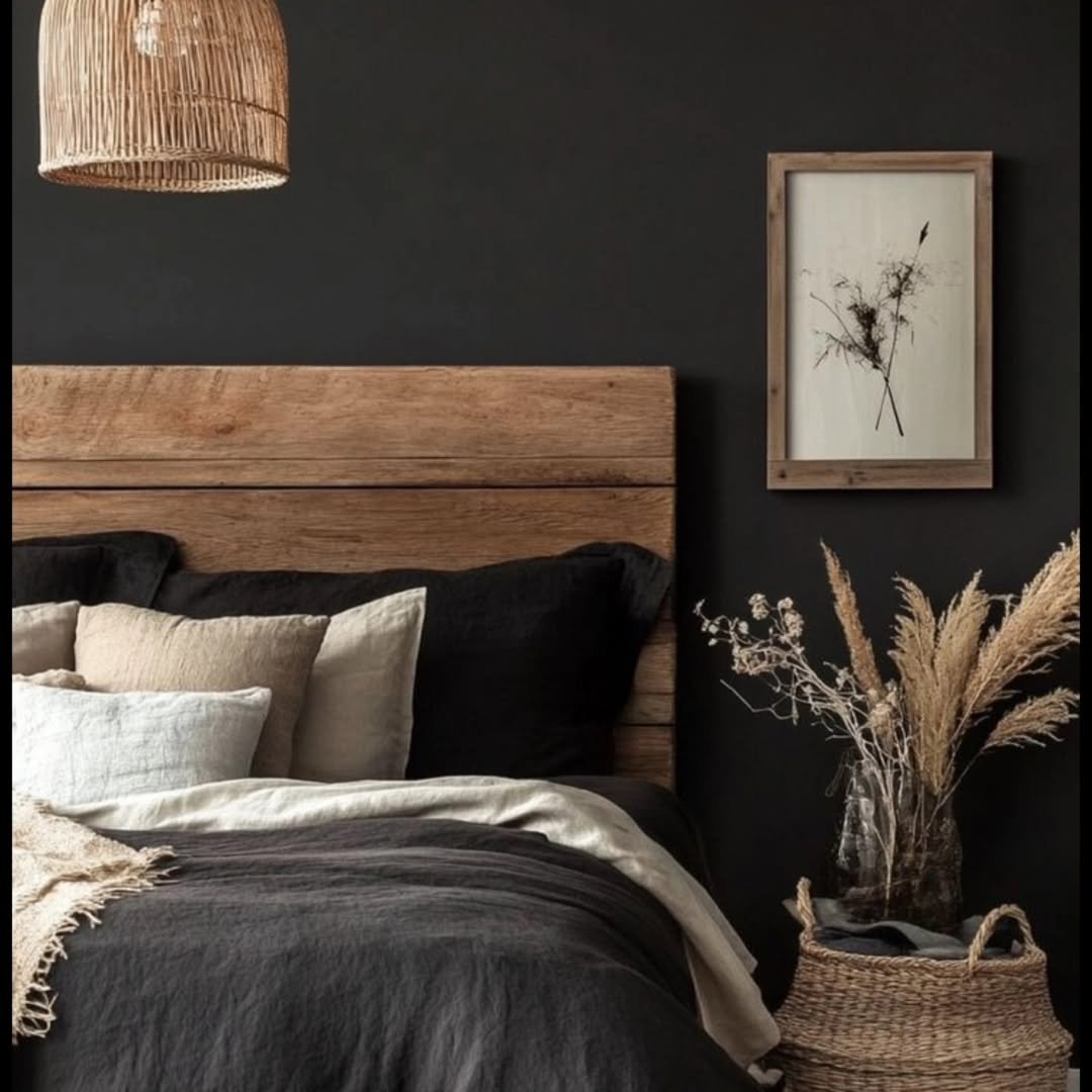 5 Bedroom with a Black Wall and Raw Wood