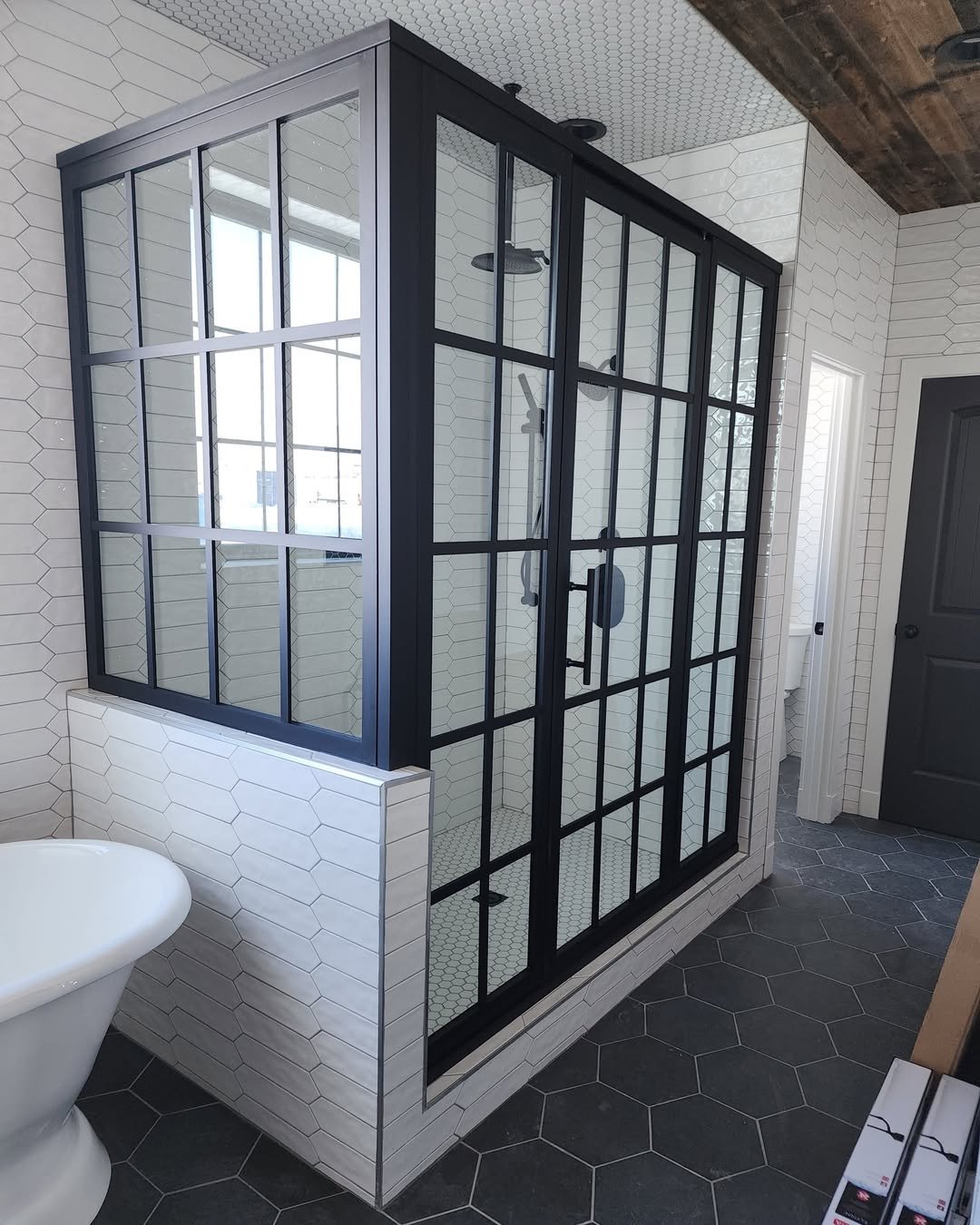 5 Black Grid Shower Enclosure for Bold Contrast