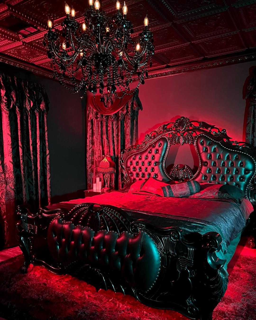 A Black and Crimson Room with Gothic Style