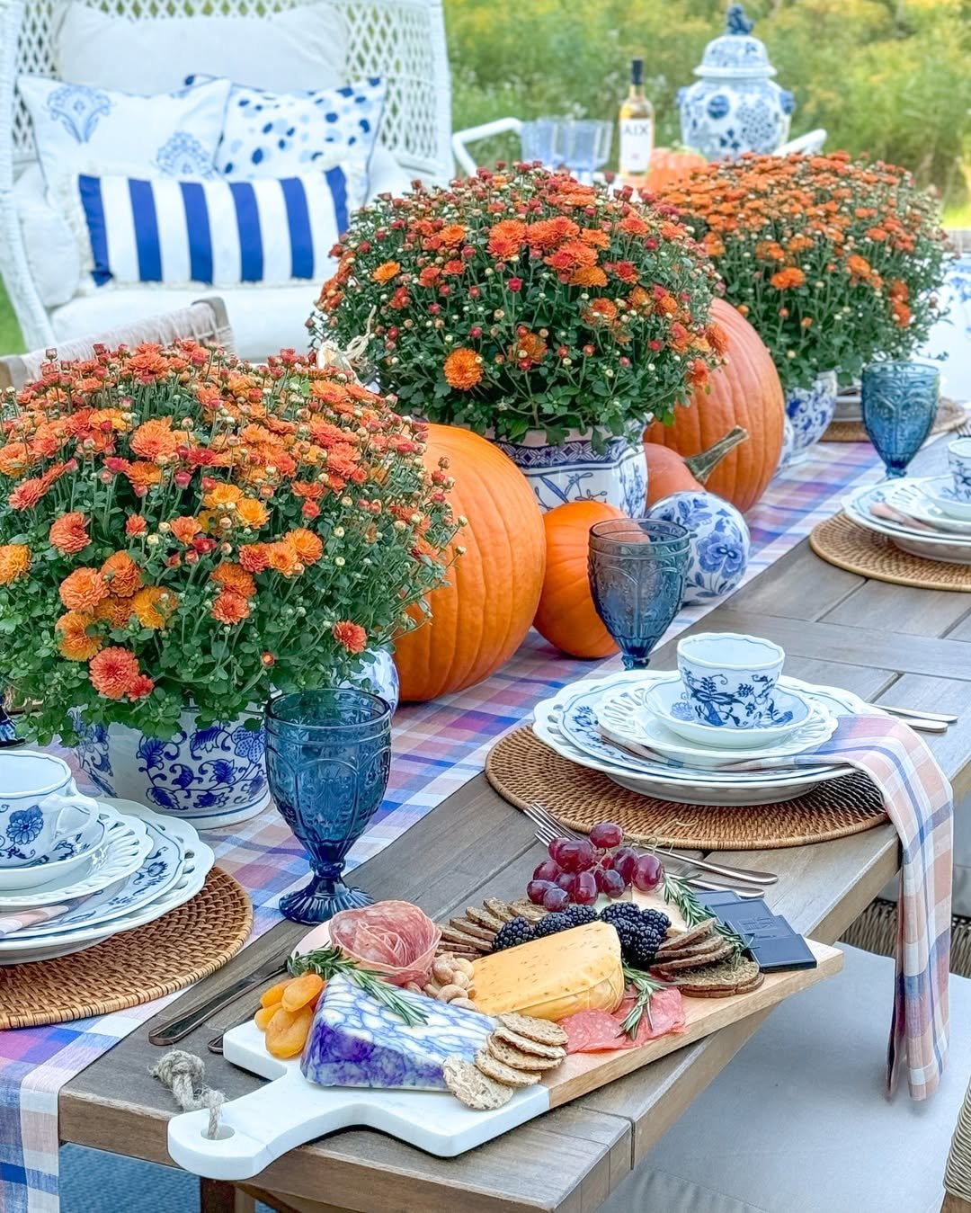 Autumn Outdoor Table in Blue and White