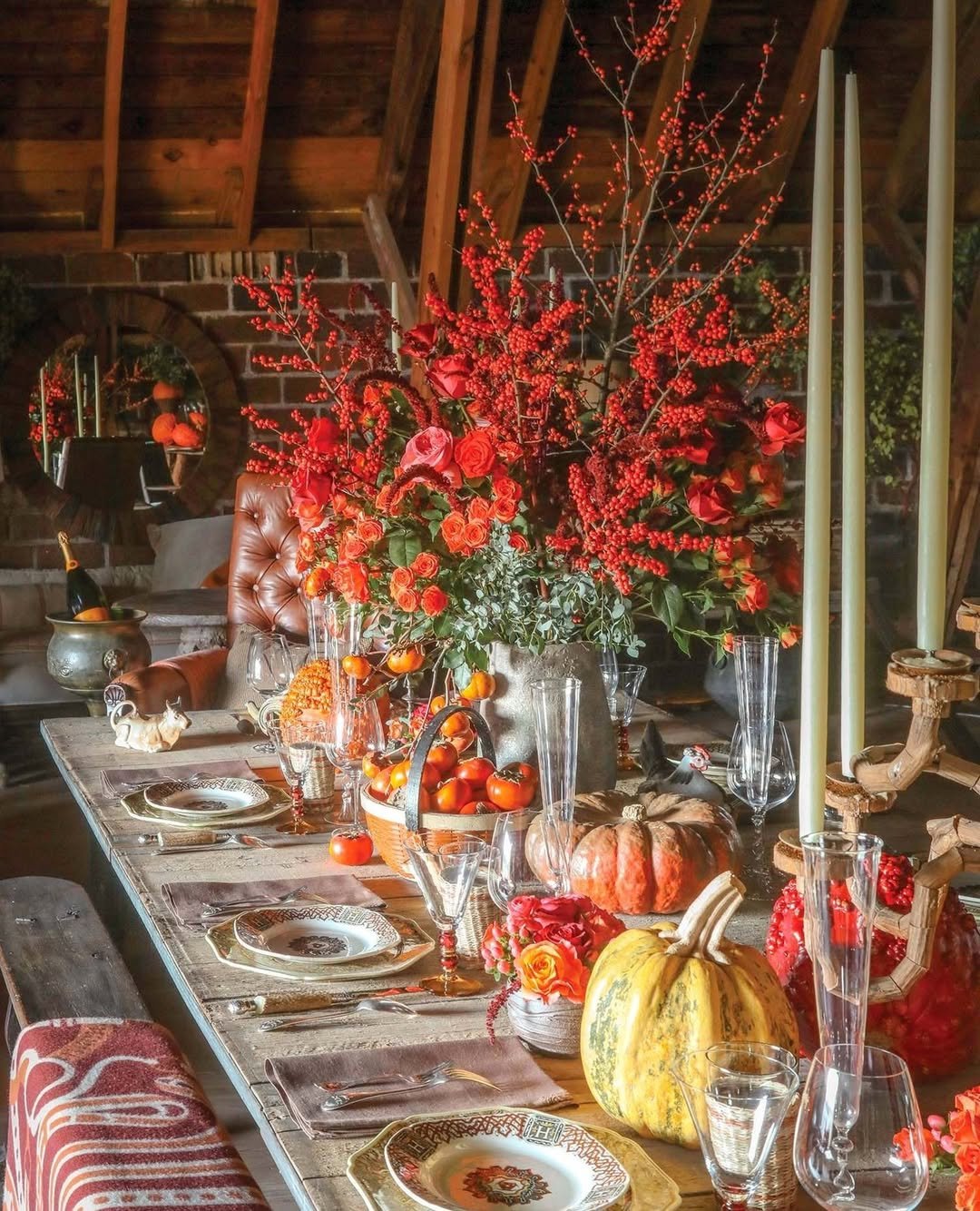 Barn Tablescape with Red Berries