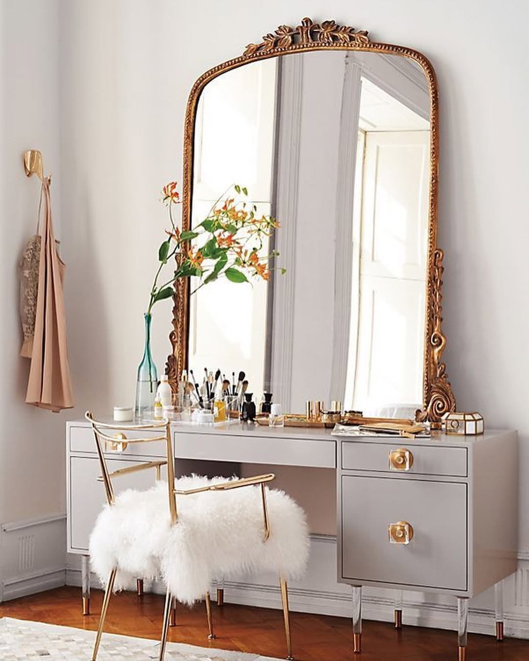 Baroque Gold Mirror and Greige Vanity