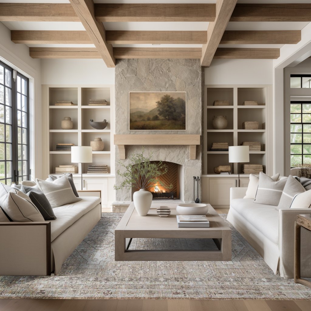 Beamed Great Room Fireplace