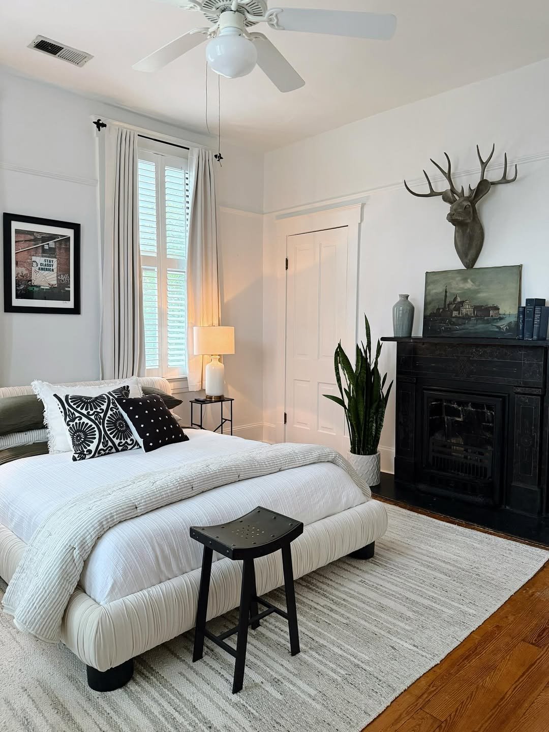 Black and White Fireplace Bedroom