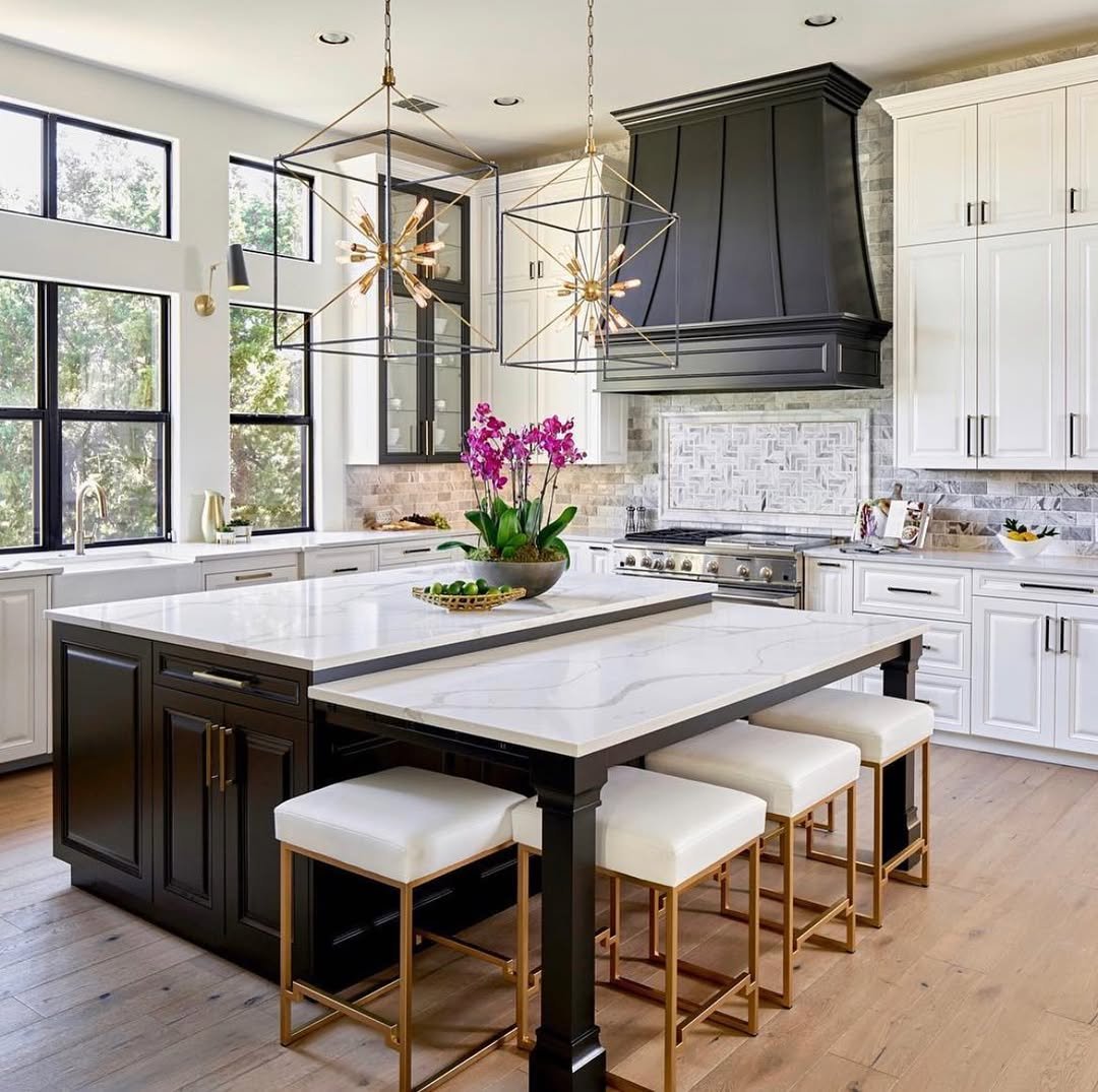 Black and White Kitchen with Marble