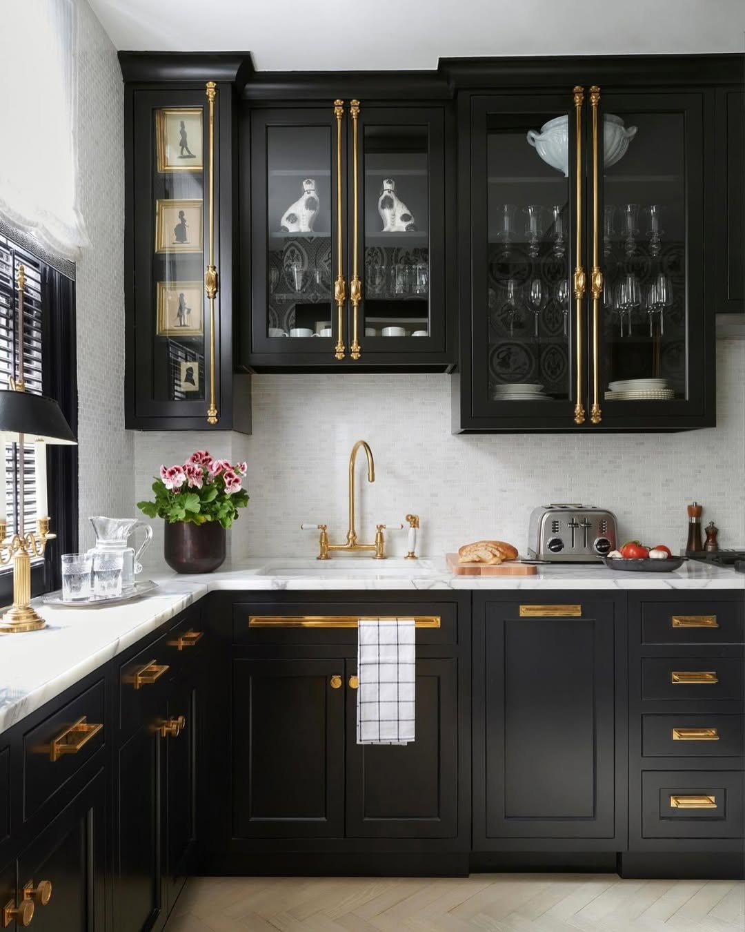 Black Kitchen with Burnished Gold Hardware