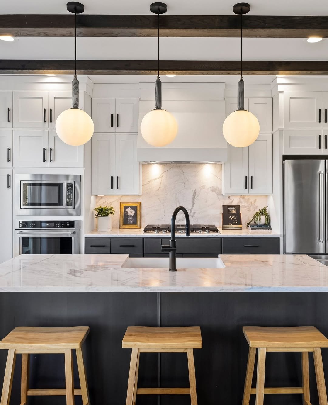 Black Kitchen with Globe Lighting