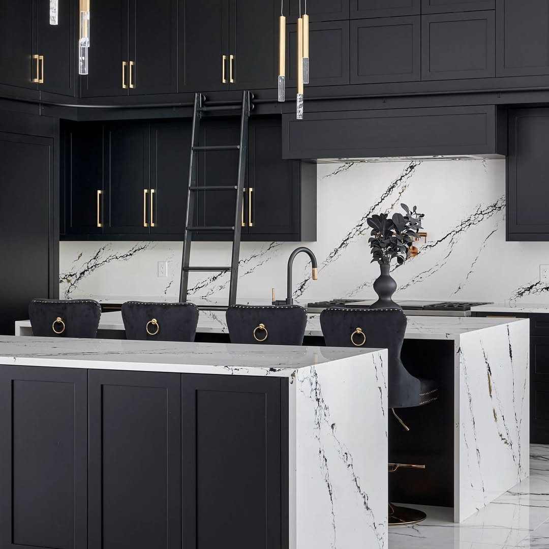 Black Kitchen with Velvet Drama