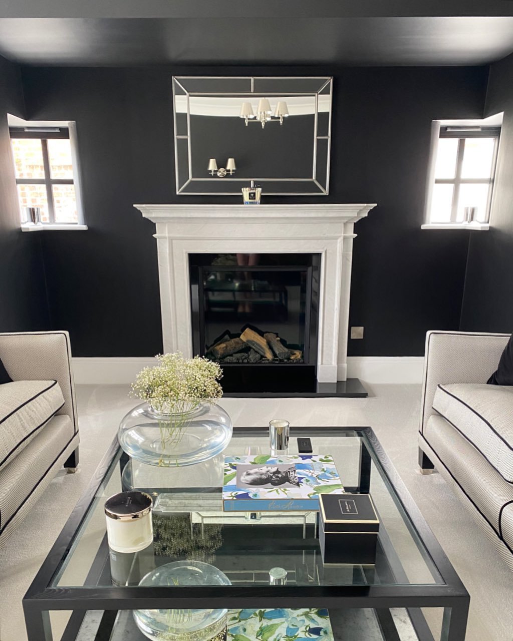 Black Room with Marble Mantel