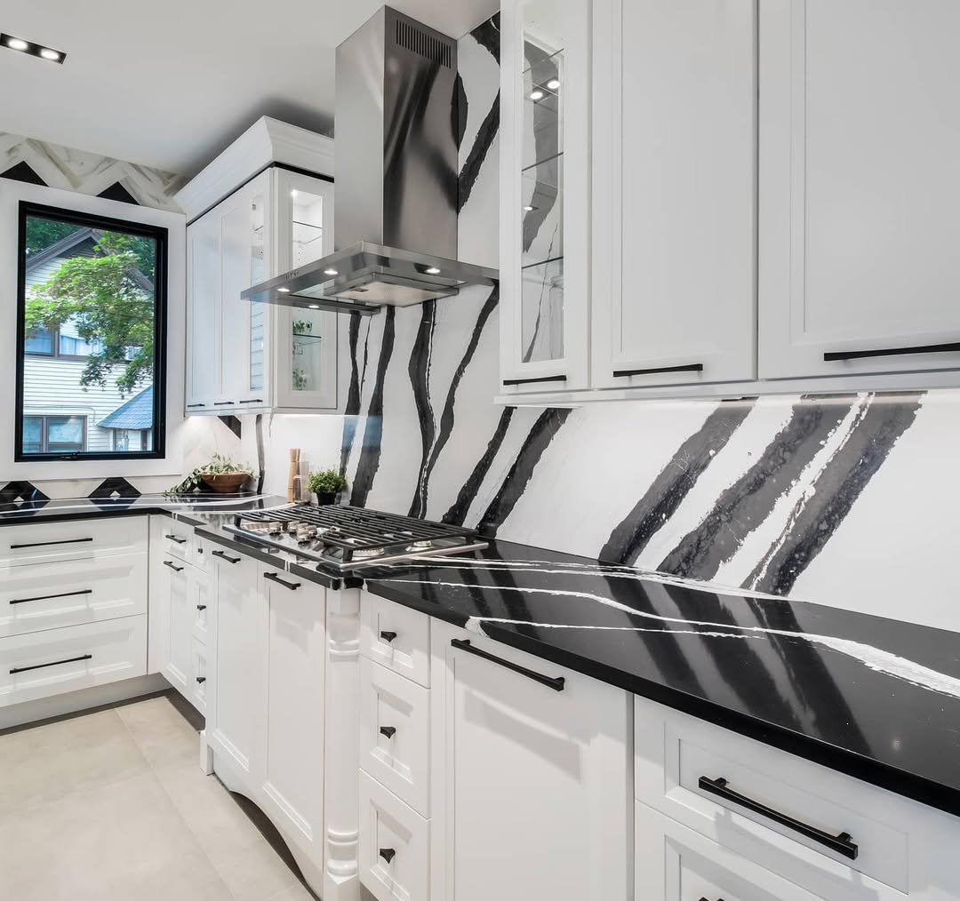 Black Stone with Painterly Veining