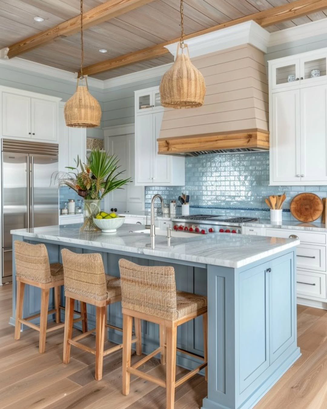 Blue Island with Wicker Pendants