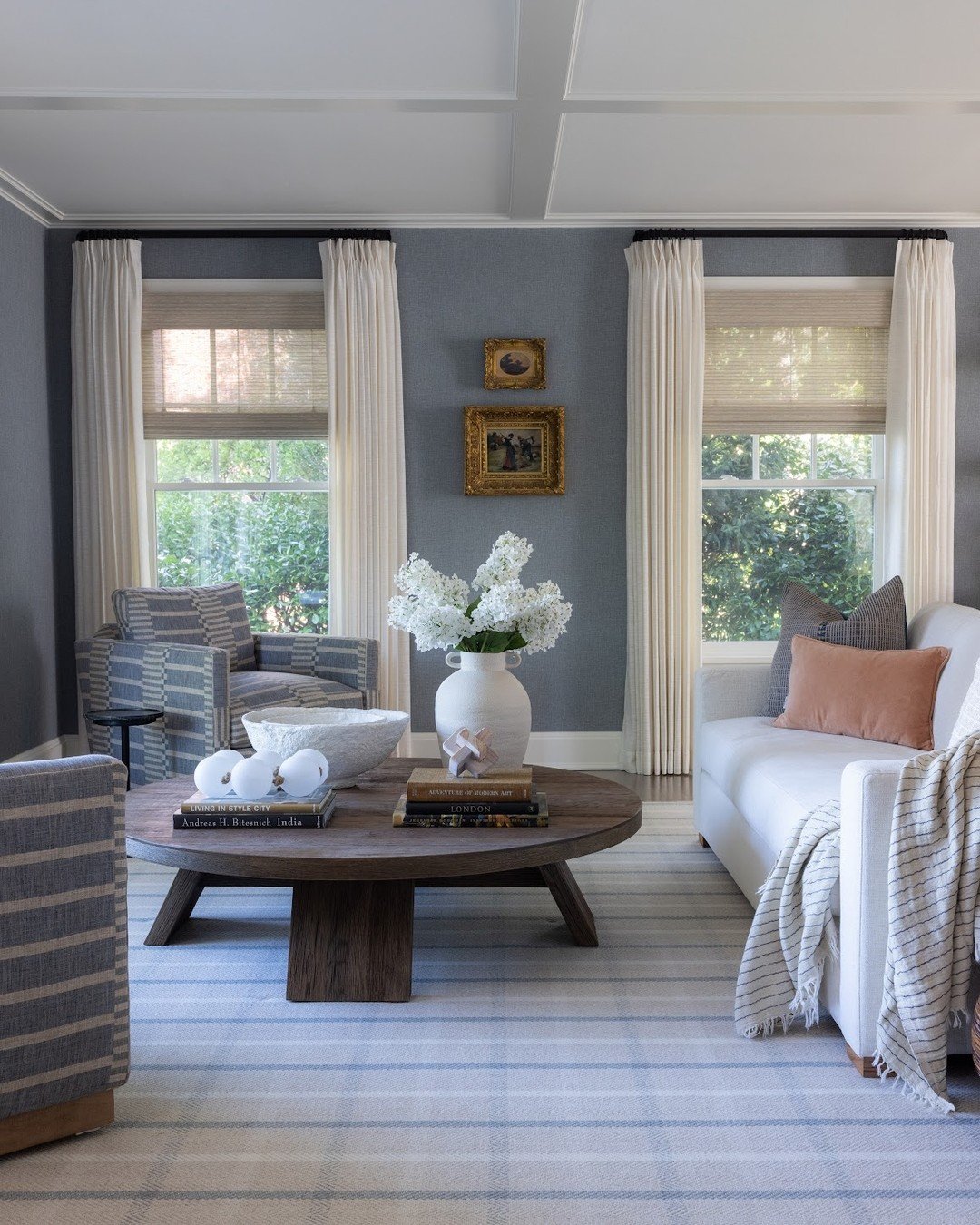 Blue Striped Swivel Chairs