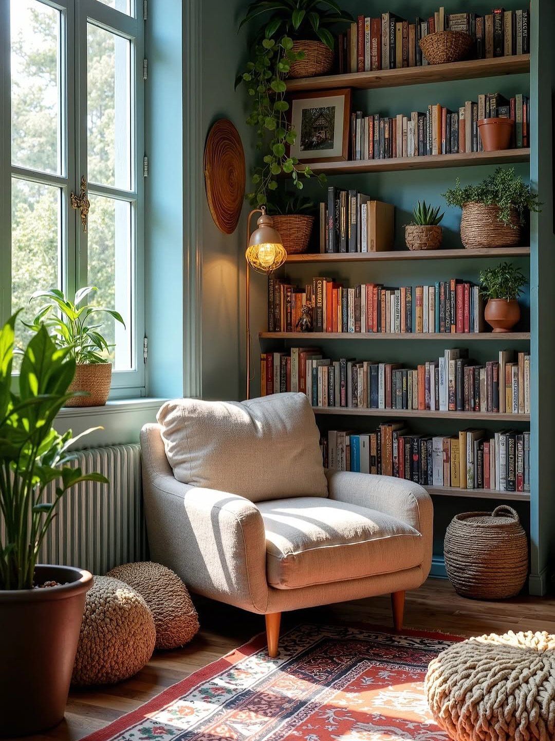 Boho Book Corner in Sunlight
