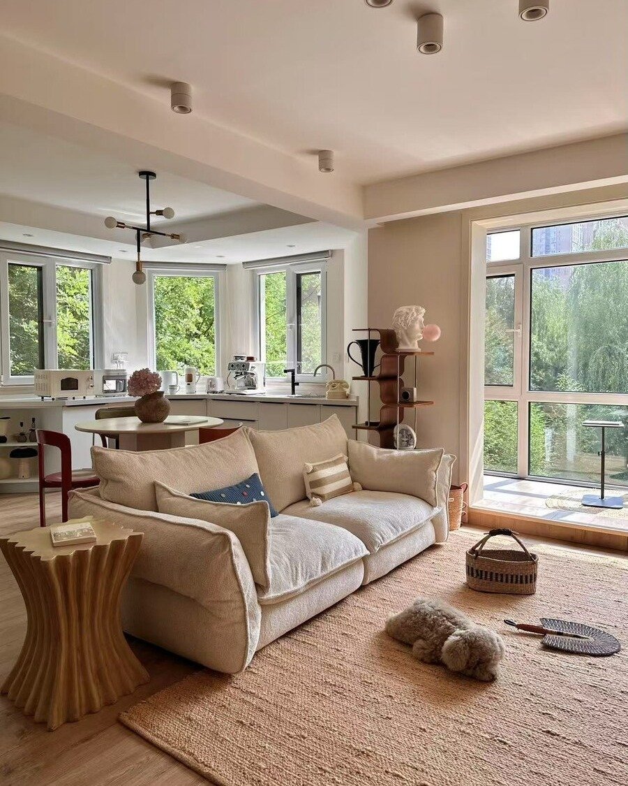 Boucle Sofa in an Open-Plan Living Room