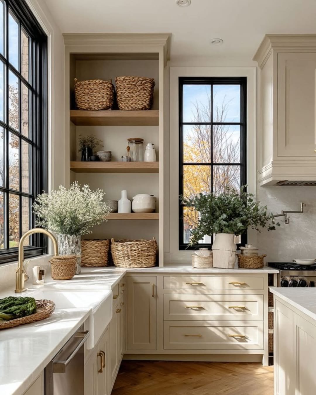 Brass and Wicker Cream Shaker Kitchen