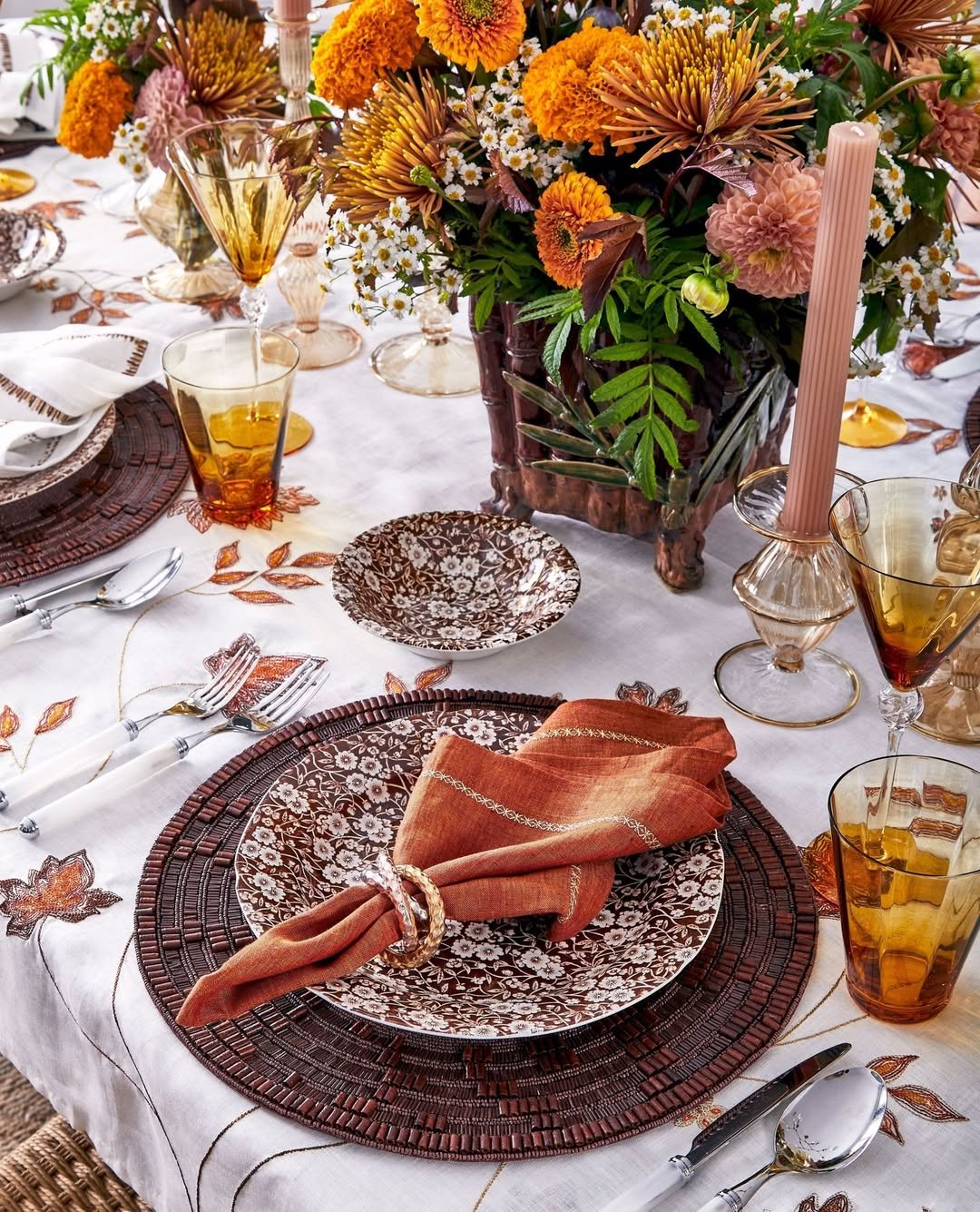 Brown Floral Table Setting