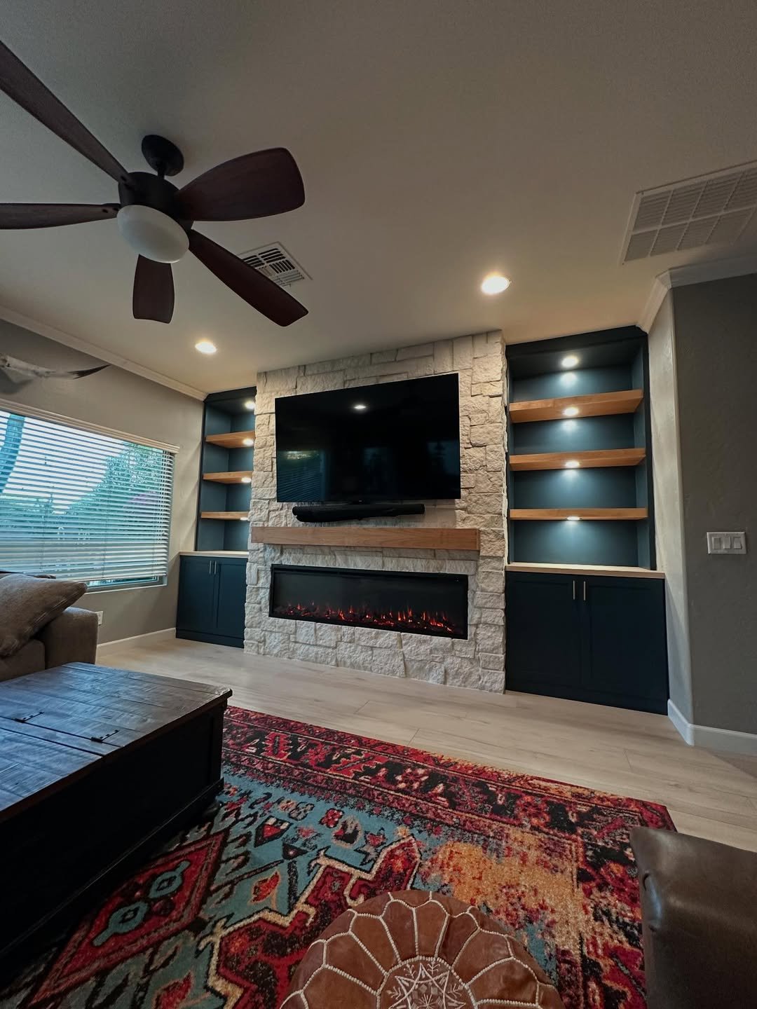 Built-In Fireplace with Stone