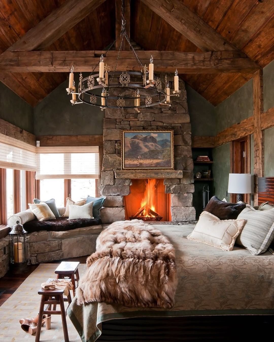Cabin with a Stone Fireplace