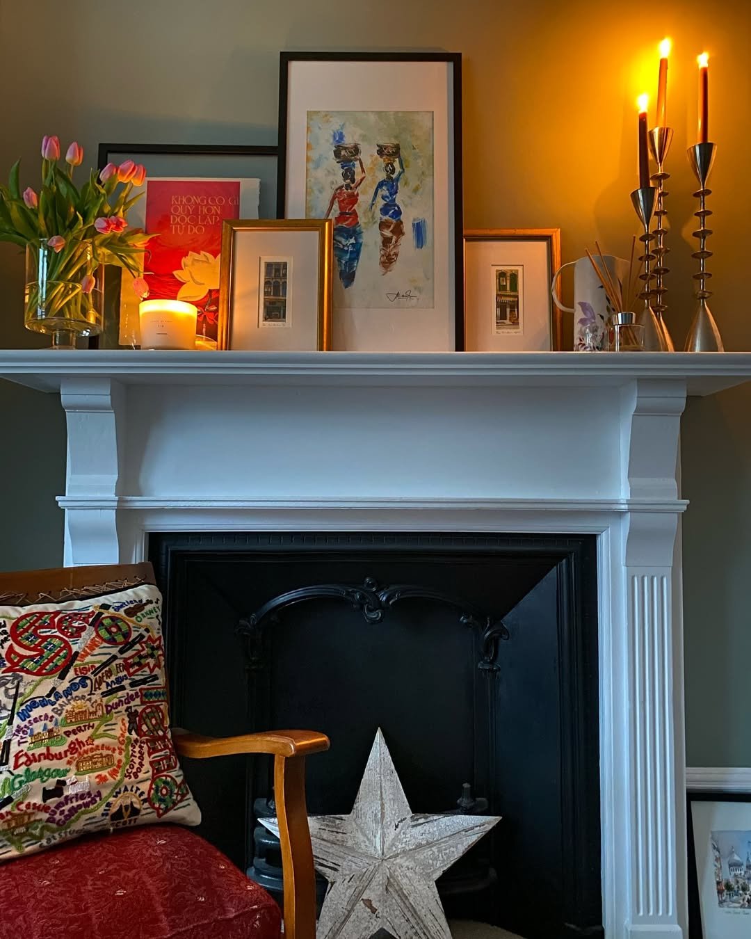 Candlelight and Gallery Art Mantle Styling