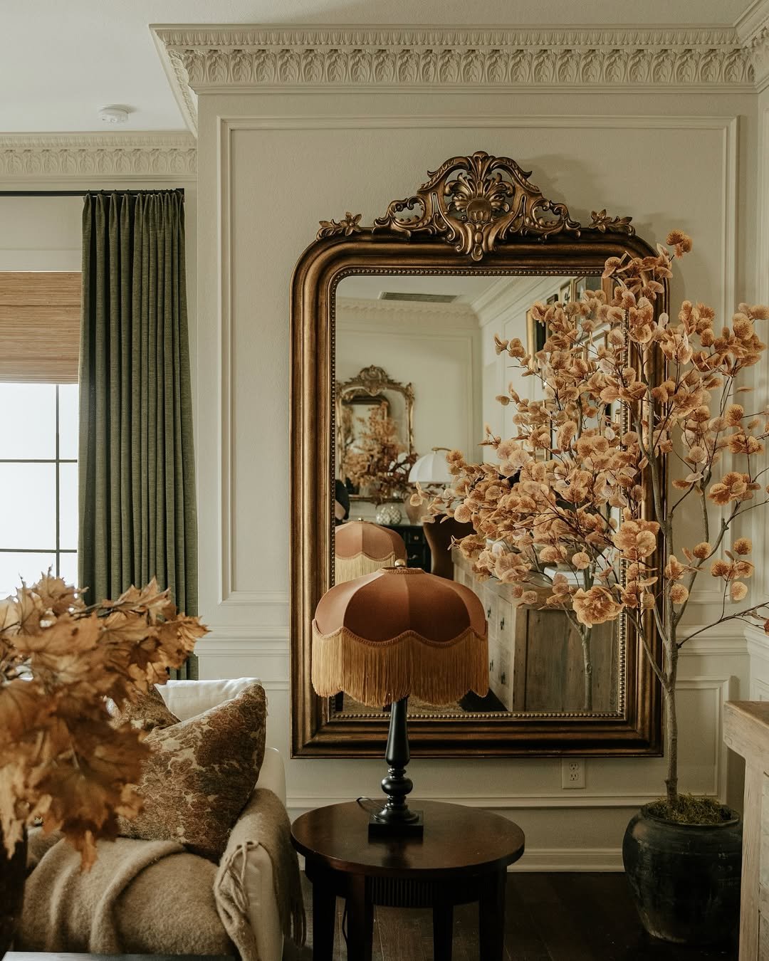 Carved French Mirror in Bronze-Gold