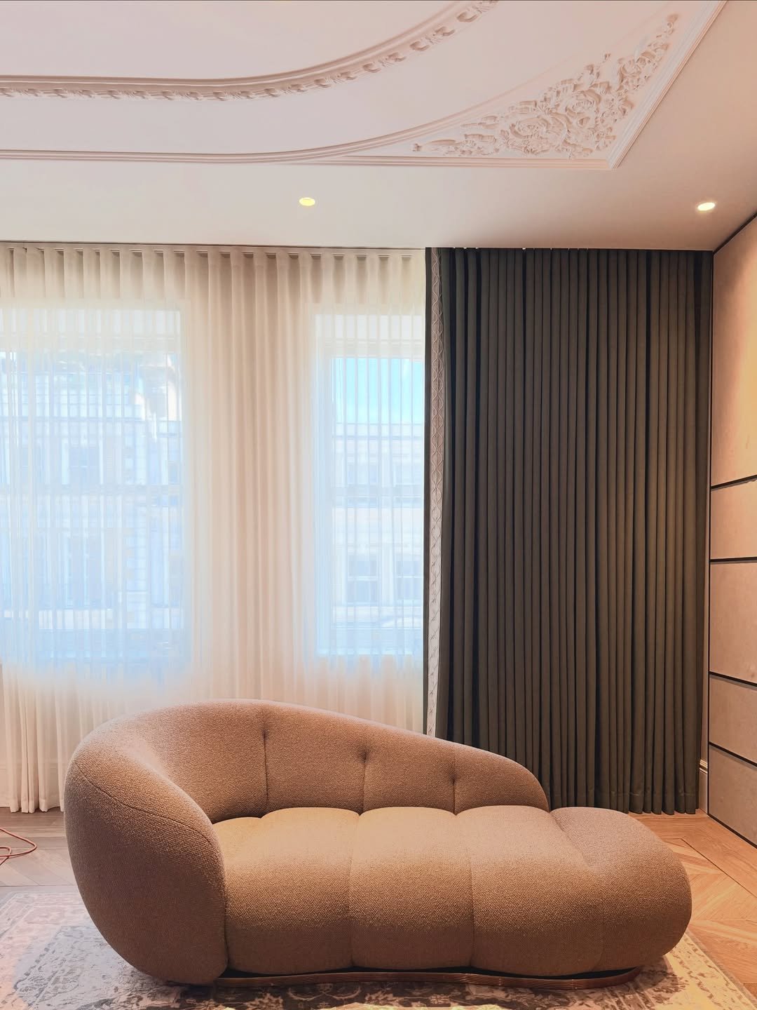 Charcoal and Ivory Curtain Treatment