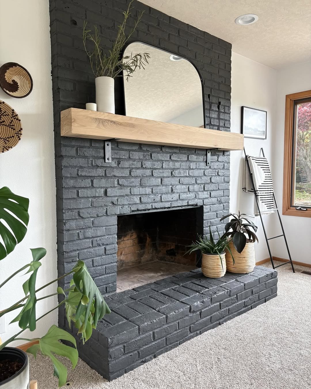 Charcoal Fireplace With Oak Mantel