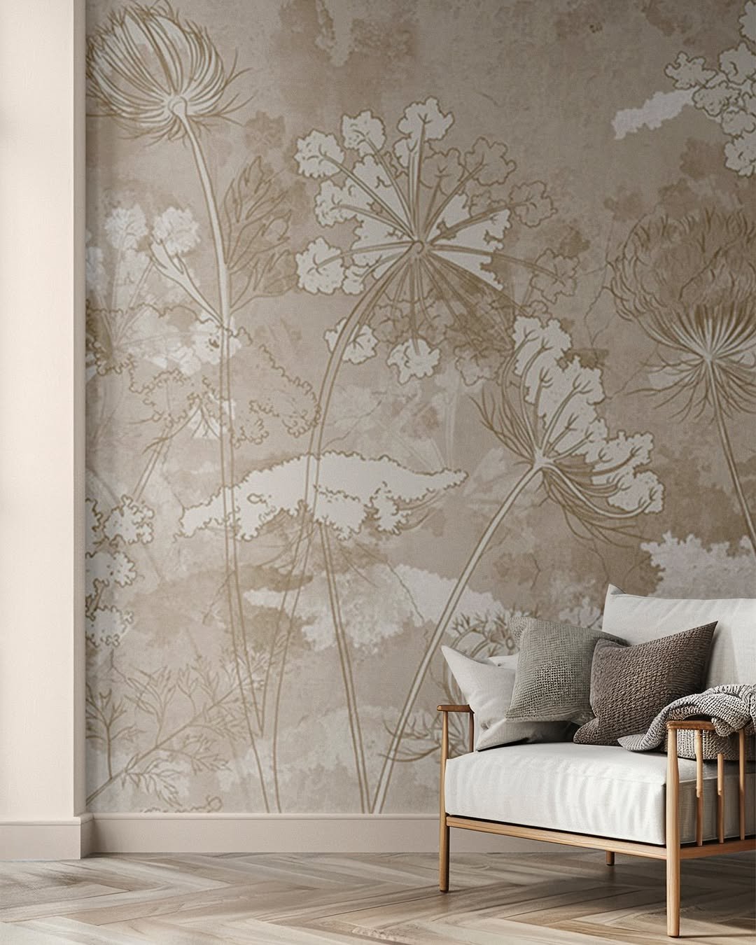 Charcoal White and Bronze Ink Mural