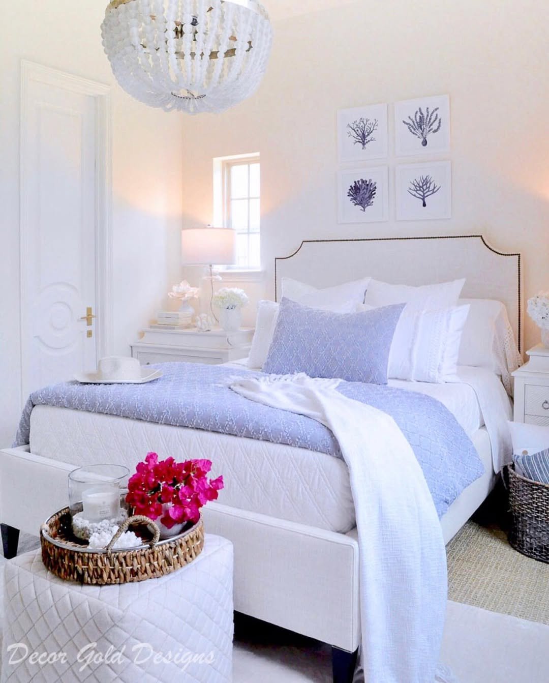 Coastal Bedroom with Coral Prints