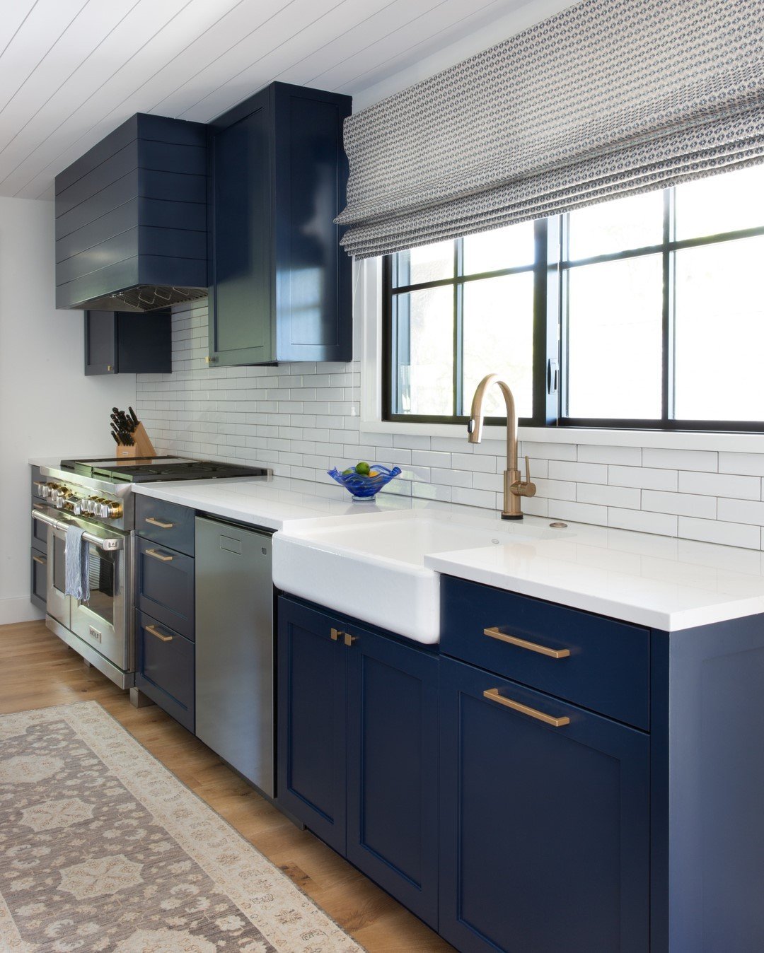 Coastal Navy Galley Kitchen