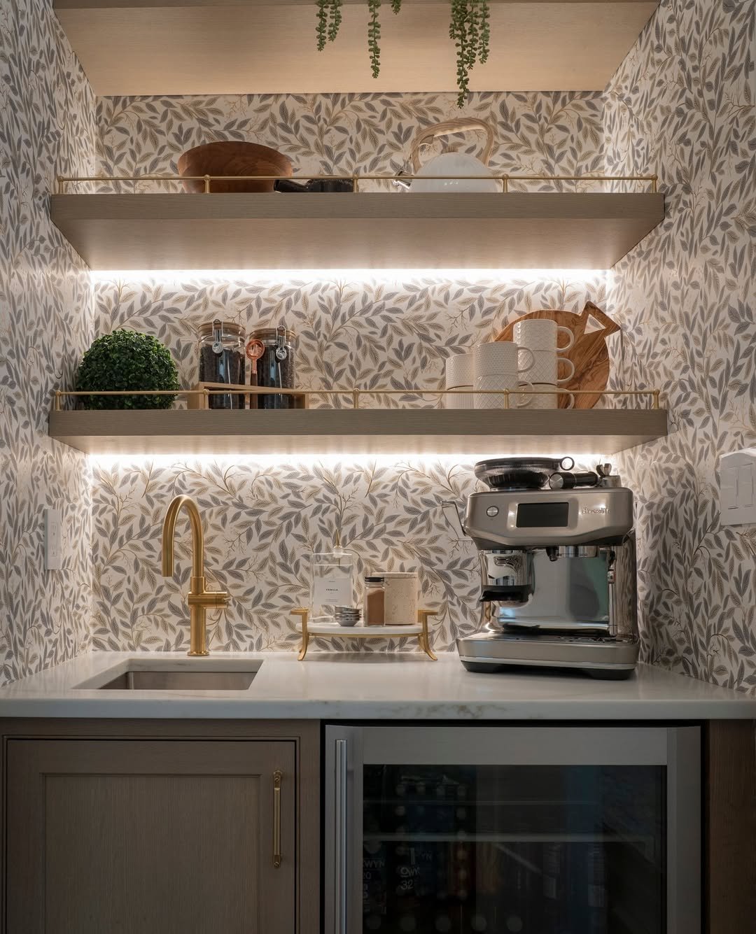Coffee Nook with Botanical Wallpaper