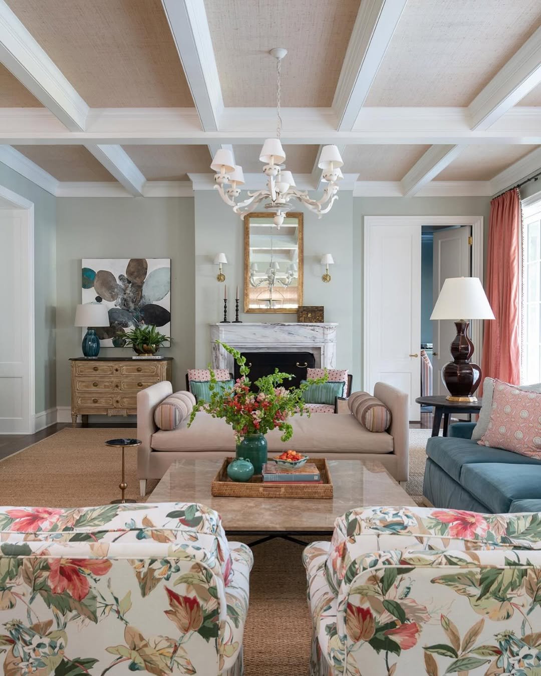 Coffered Grasscloth Ceiling