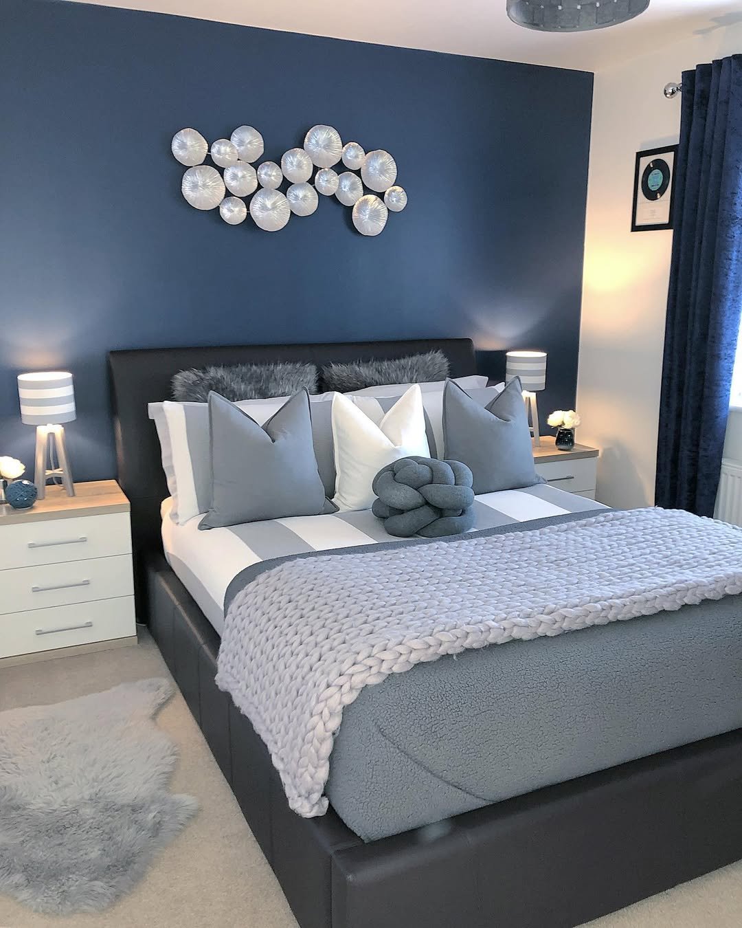 Cool Navy Silver Bedroom