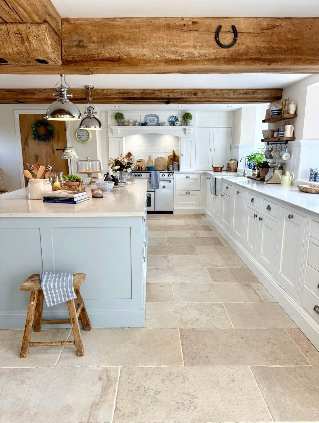 Cottage Kitchen With Powder Blue Island