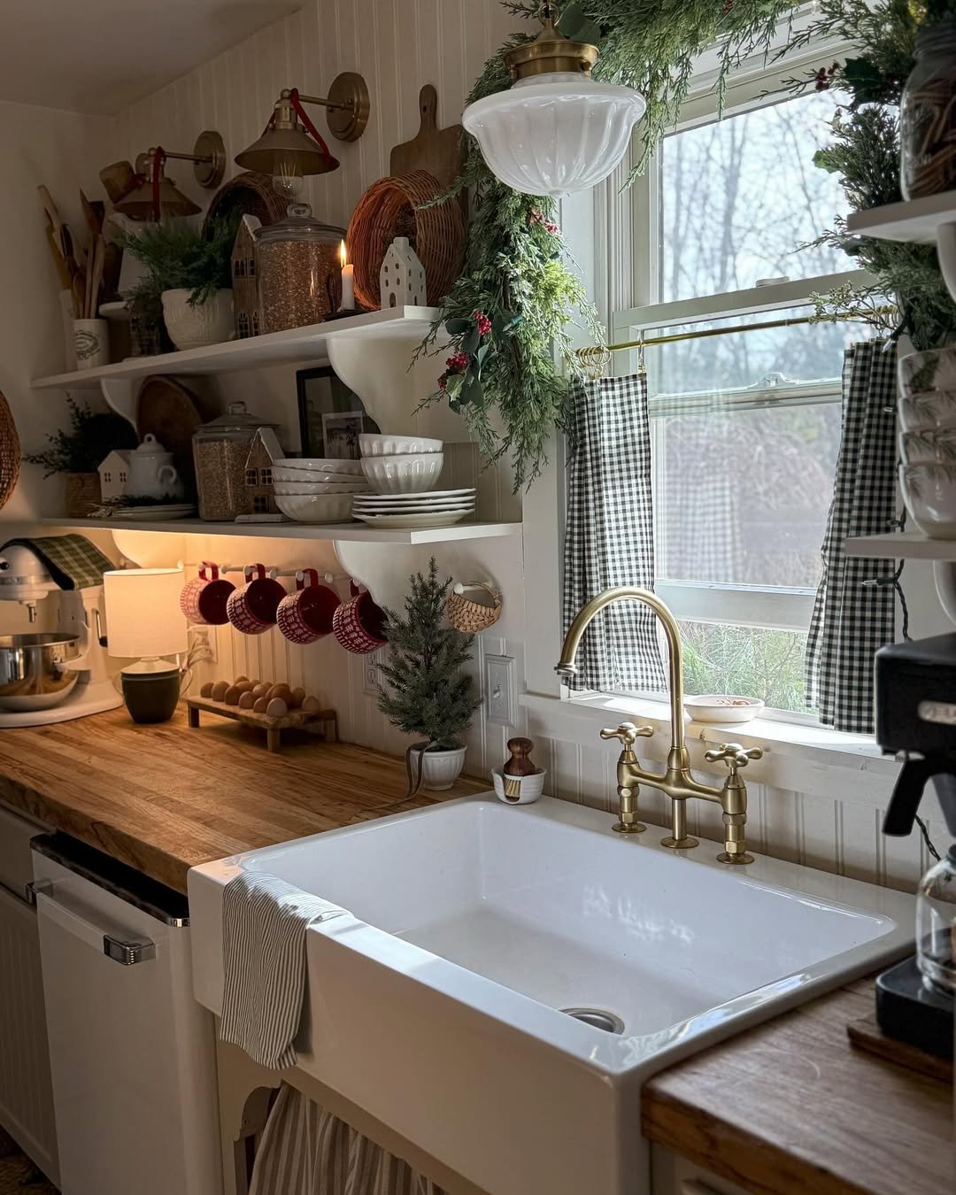 Country Kitchen with a Crystal Chandelier