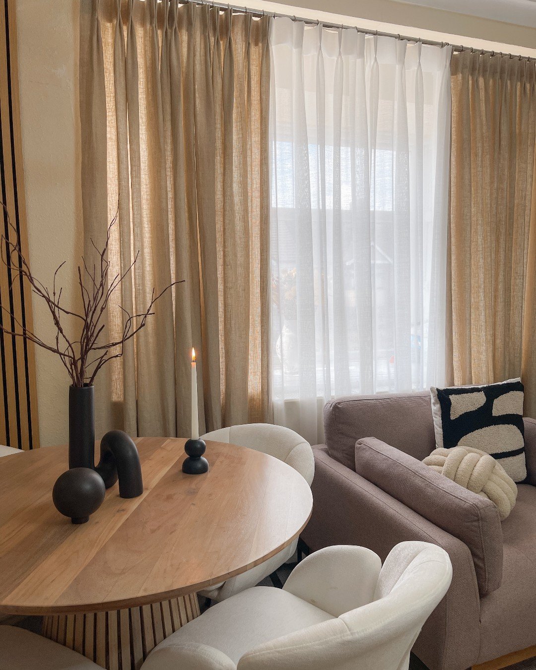 Cream and Mocha Layered Curtains