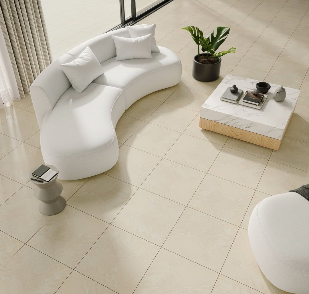Cream Porcelain Grid Floor Tile