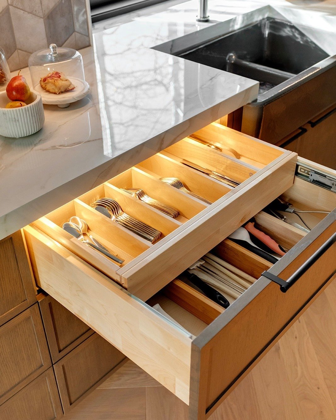 Cutlery Drawer with Deep Lower and Shallow Upper Trays