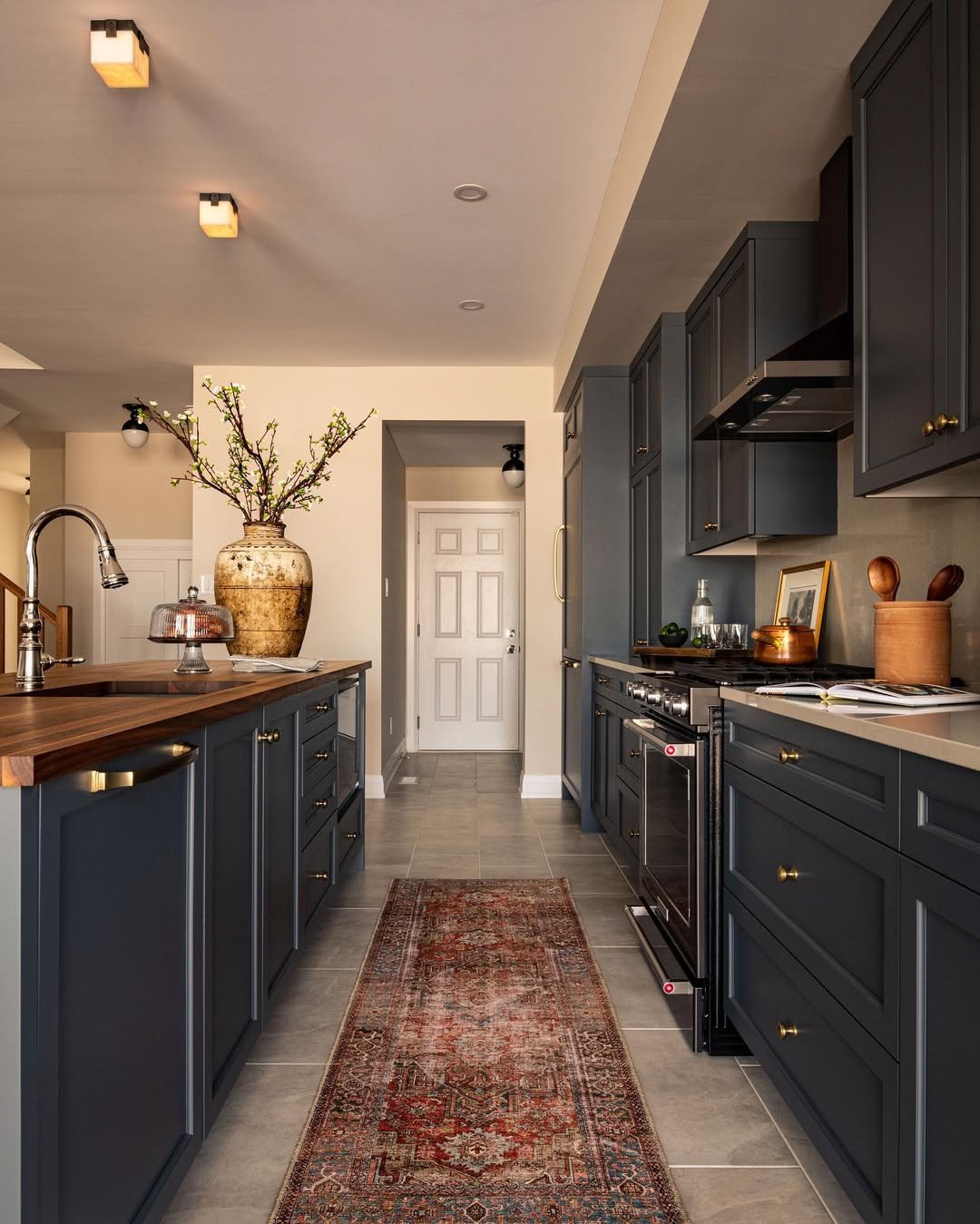 Dark Navy Moody Galley Kitchen