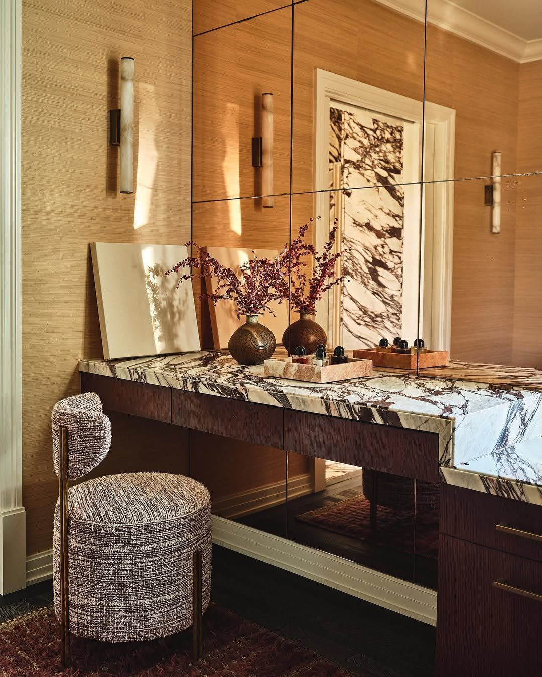 Dark Walnut Dressing Table with Marble