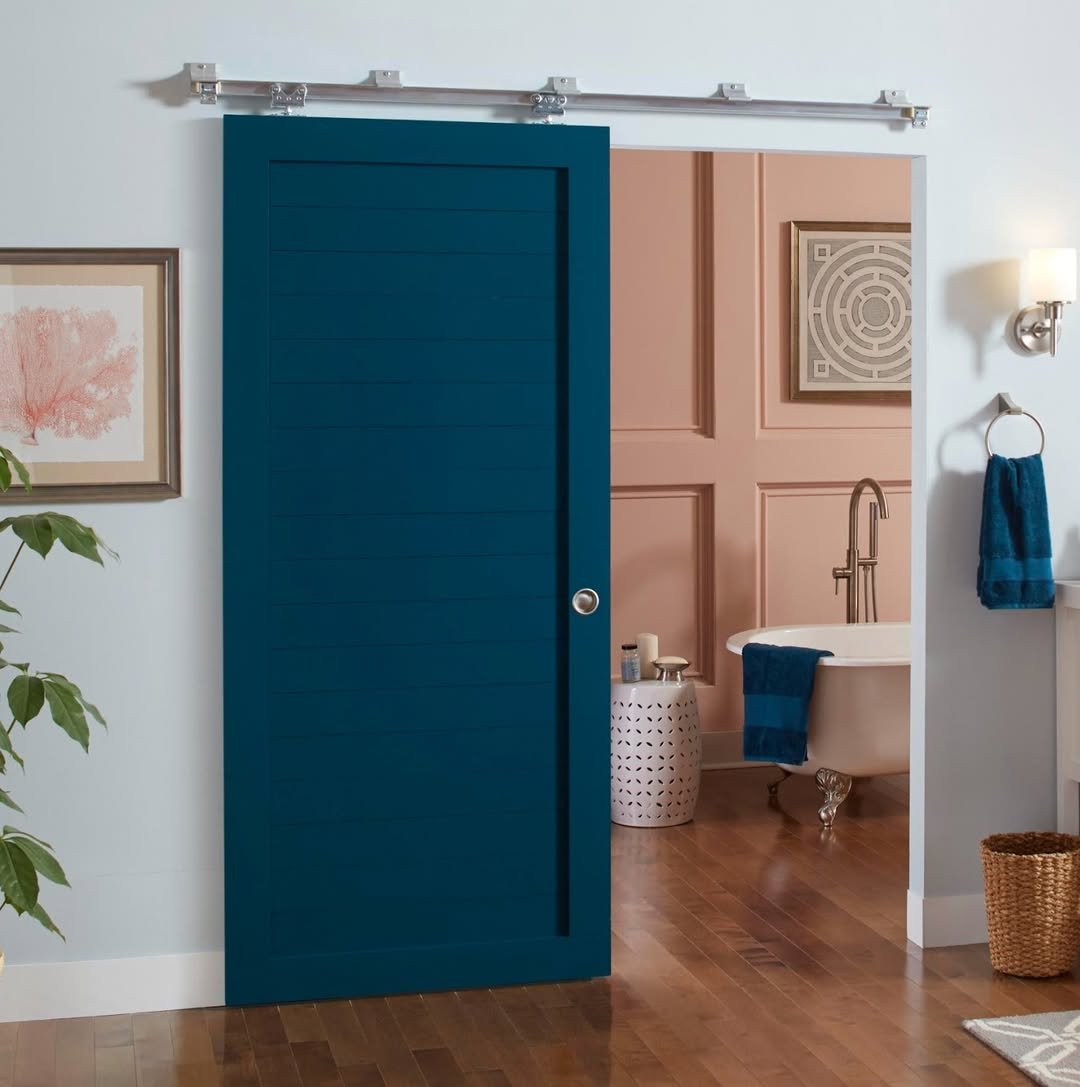 Deep Teal Sliding Bathroom Door