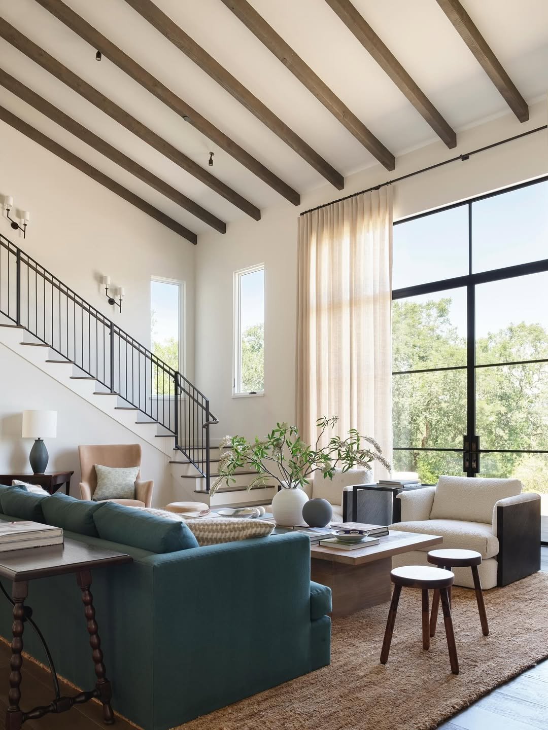 Deep Teal Sofa and Vaulted Ceiling