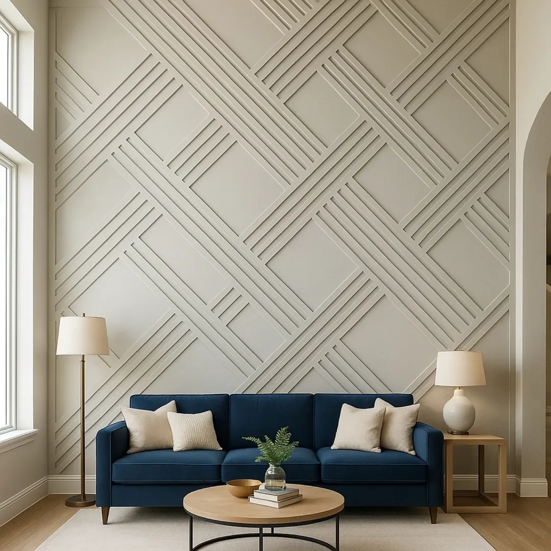 Diagonal Grid Plaster Feature Wall